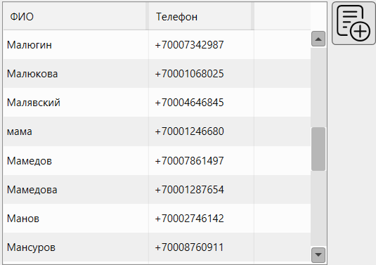Кассовая программа GBS.Market.Список контактов